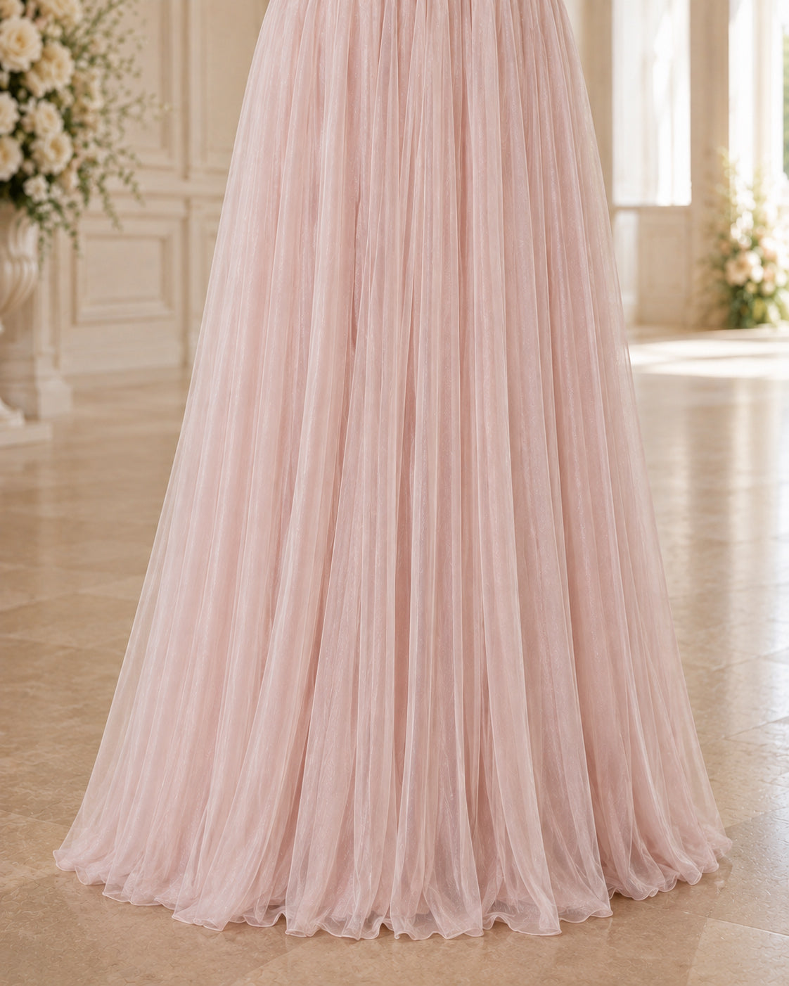 Strapless Sweetheart Floral-Beaded Corset A-Line Tulle Evening Gown