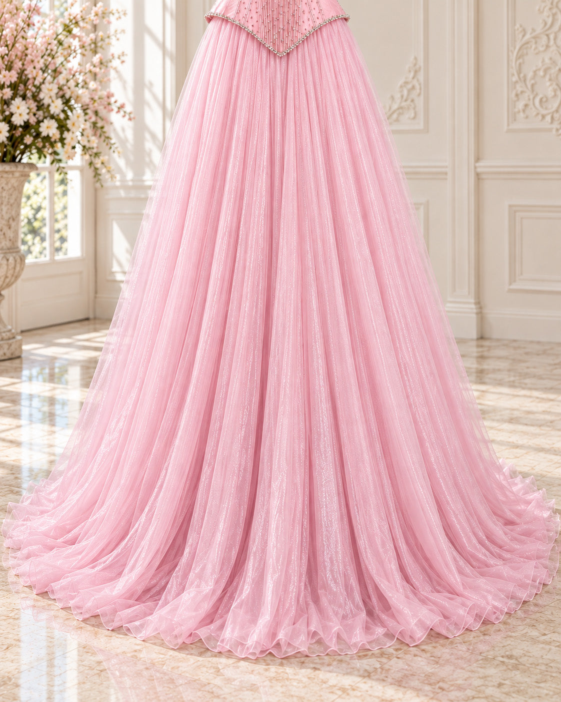 Off-Shoulder Sweetheart Crystal-Fringe Corset Tulle Ball Gown for Prom