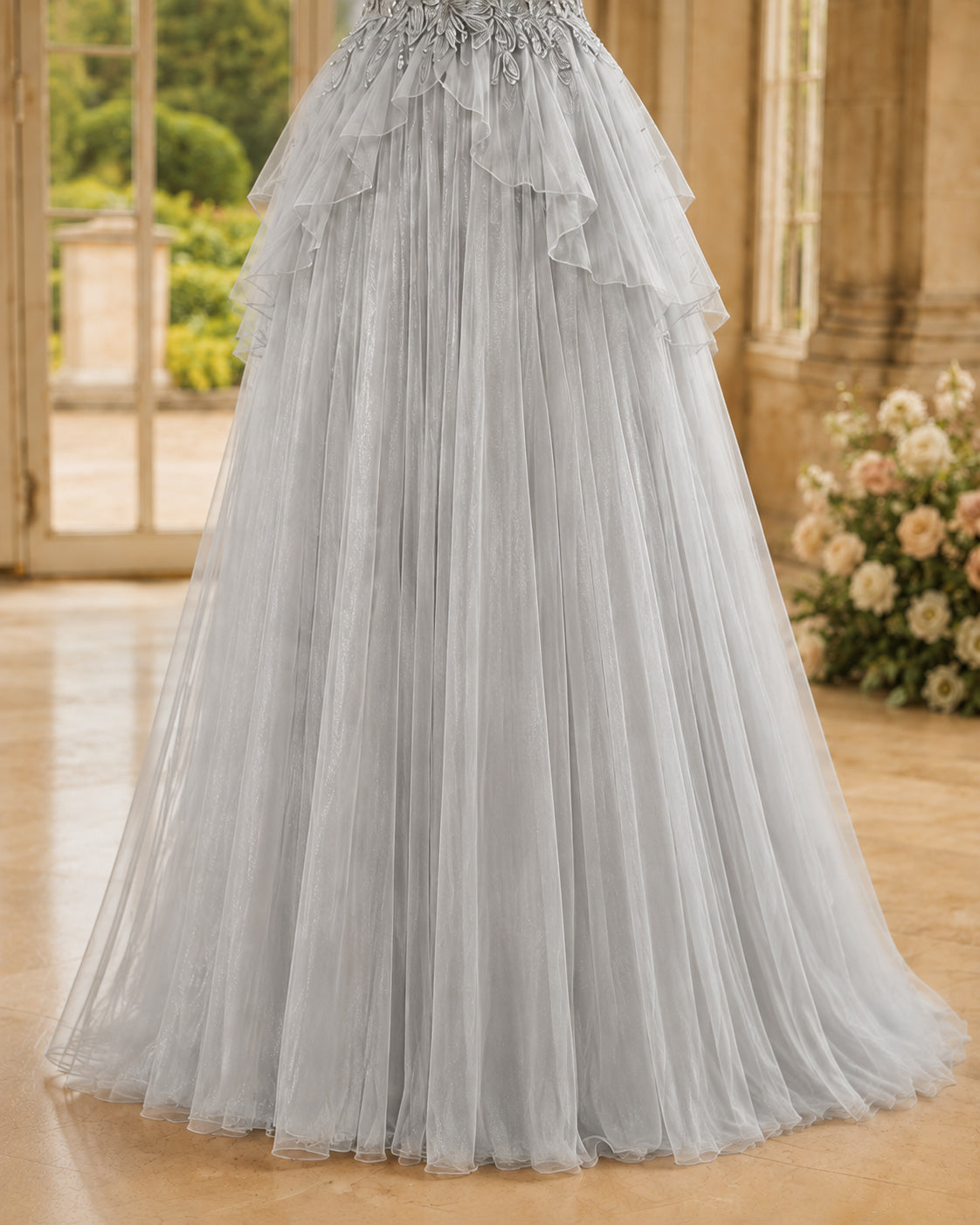 Sculptural Off-Shoulder Plunging Sweetheart Beaded Tulle A-Line Evening Gown