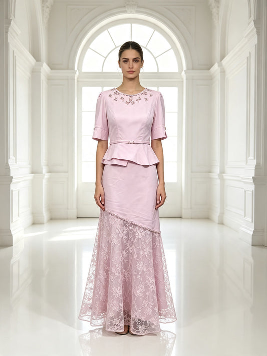 Elegant Lace Maxi Dress Women Short Sleeve Formal Evening Wedding Guest Dress