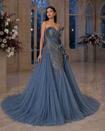 Strapless Sculptural Sweetheart Crystal-Beaded Tulle A-Line Prom Gown