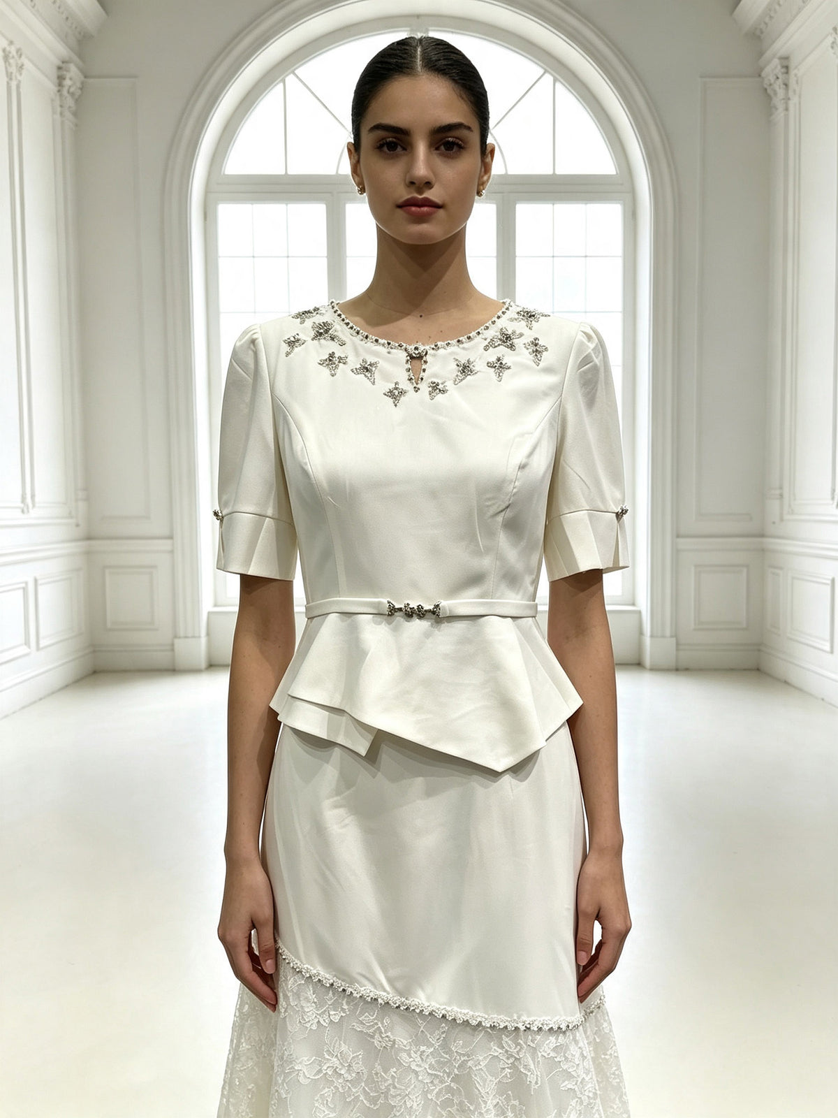 Elegant Lace Maxi Dress Women Short Sleeve Formal Evening Wedding Guest Dress