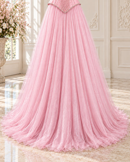 Off-Shoulder Sweetheart Crystal-Fringe Corset Tulle Ball Gown for Prom