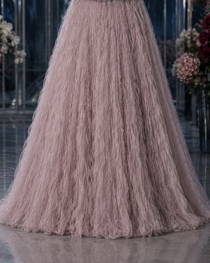 Strapless Sweetheart Crystal-Beaded Peplum Textured Tulle Ball Gown for Prom
