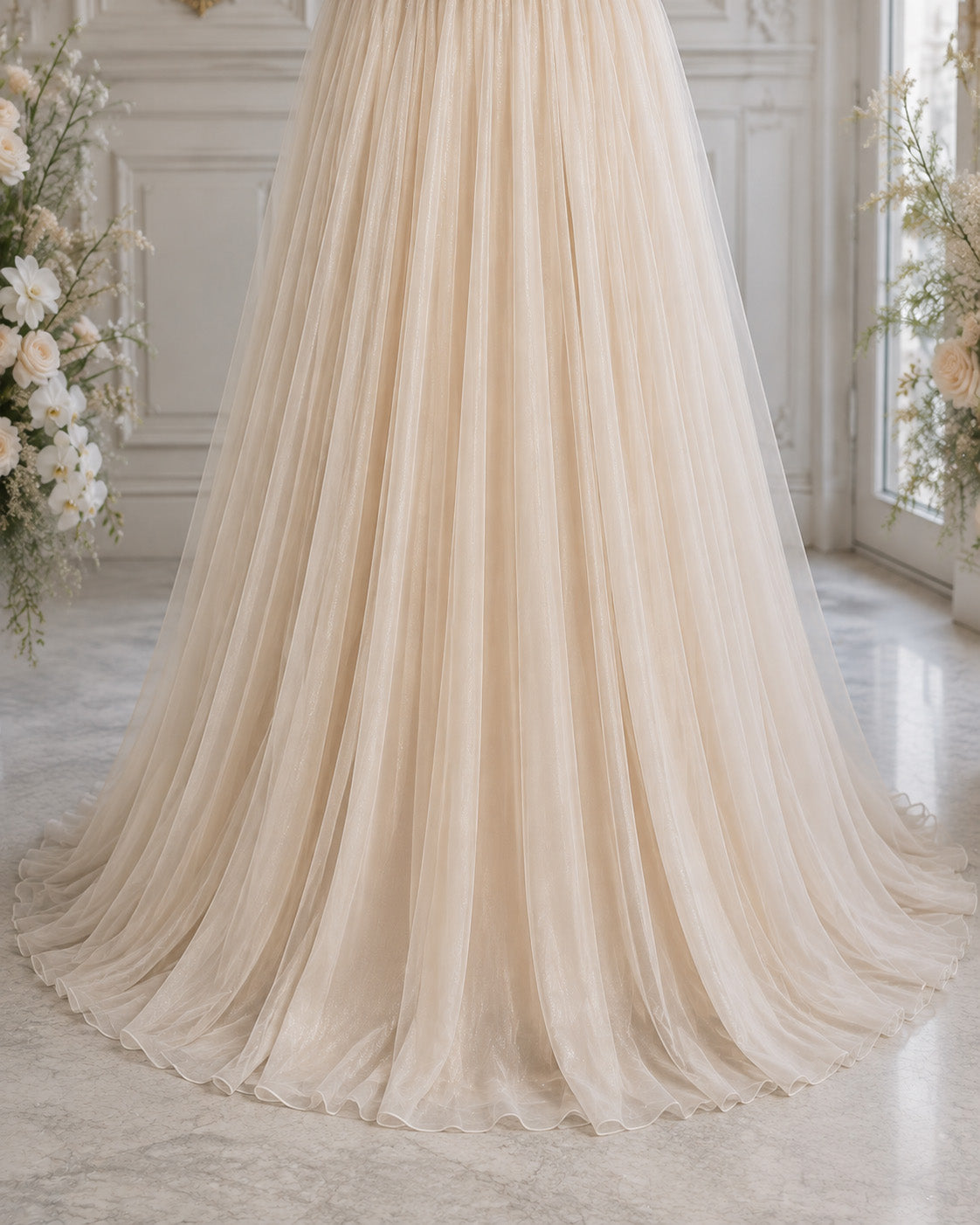 Strapless Sweetheart Crystal-Beaded Lace Basque-Waist A-Line Evening Gown